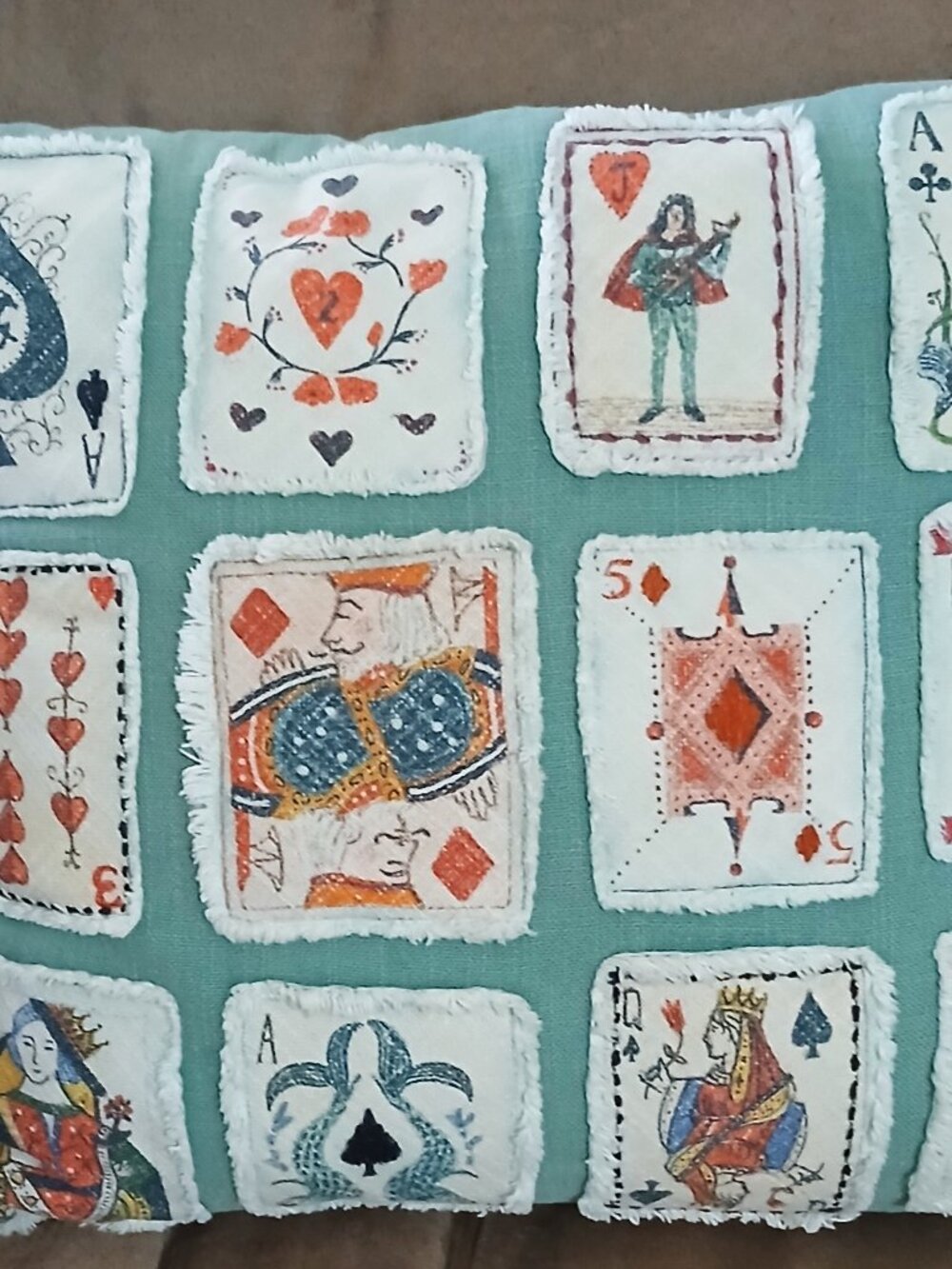 One of a Kind Throw Pillow Cover with Playing Card Panels-Becca Stadtlander